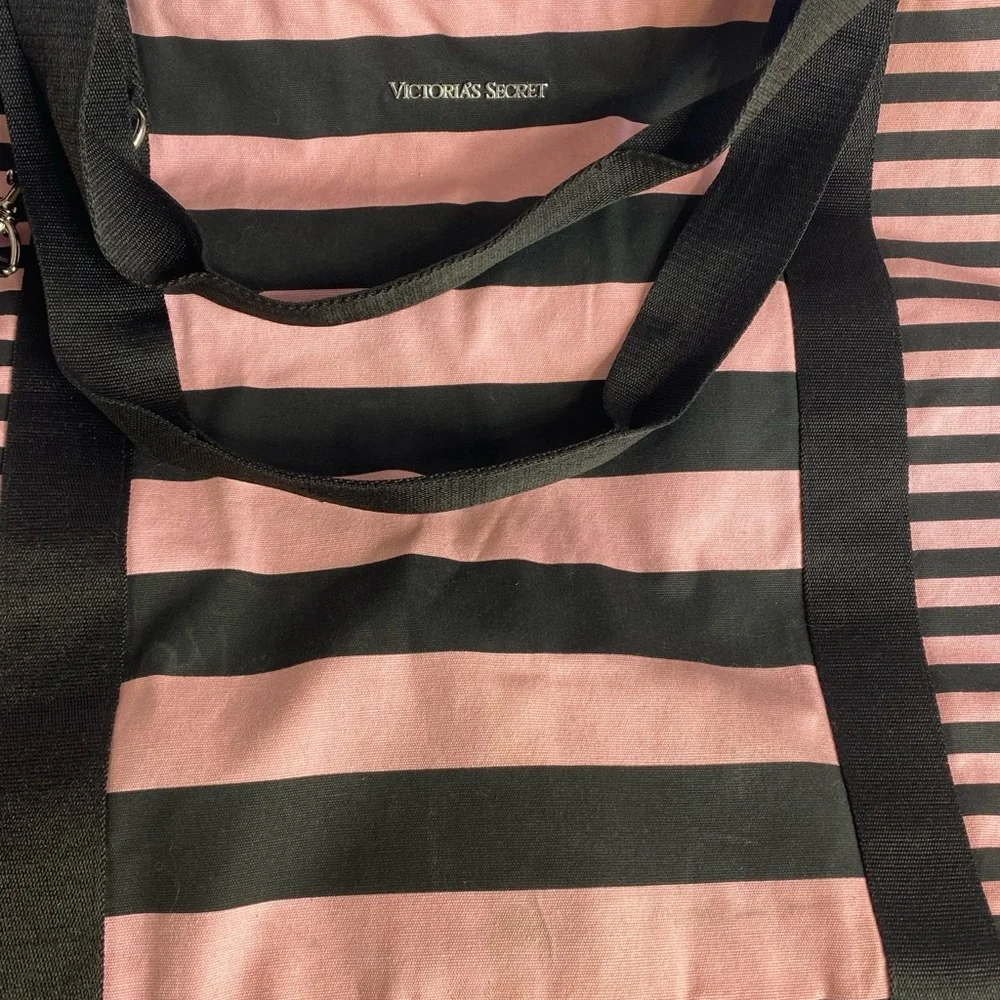 Victoria's Secret Weekenders Women's Pink Black Striped Duffle Bag - Picture 2 of 10